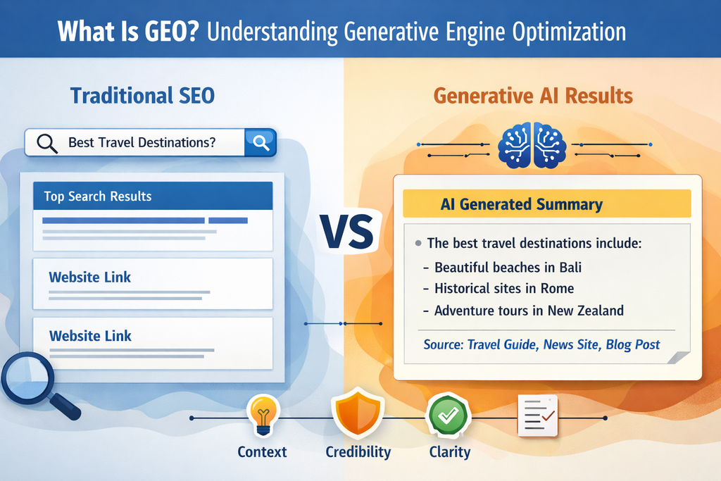 What Is Generative Engine Optimization (GEO), and How Does Our AI System Help Your Site and Products on Search Engines, AI Overviews and AI Platforms and Increase Your Bookings? - image